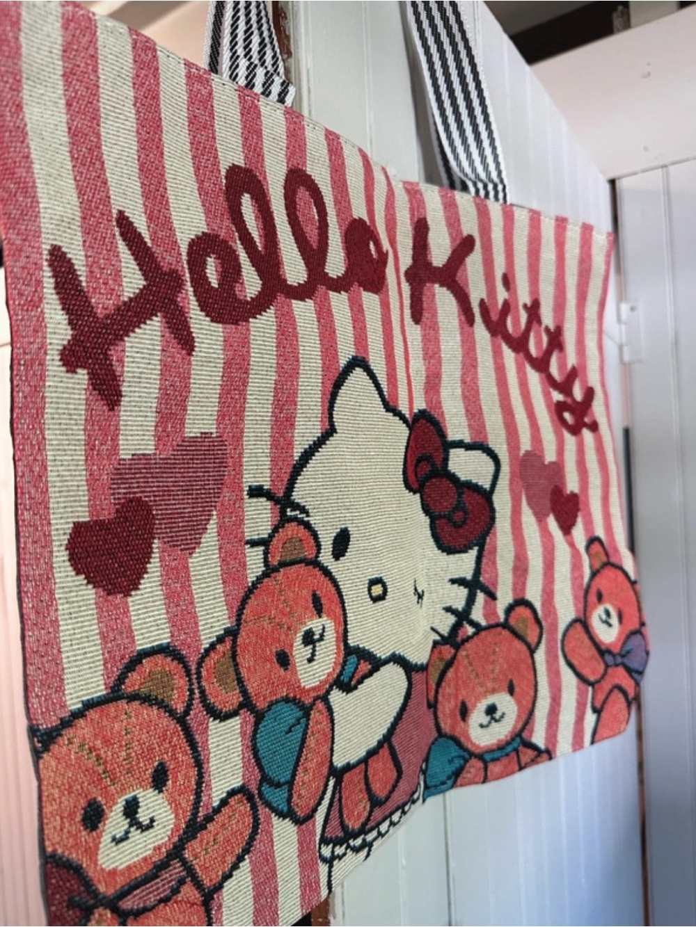 Hello Kitty Tapestry Style Tote Bag in Pink and Cream